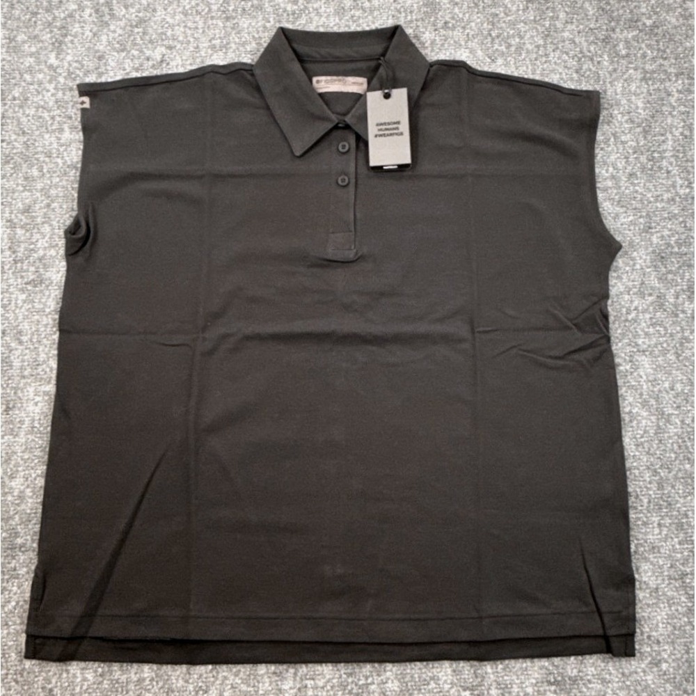 FIGS PRO Ella Scrub Polo Womens Medium Black Technical Pique Pima Cotton NWT
